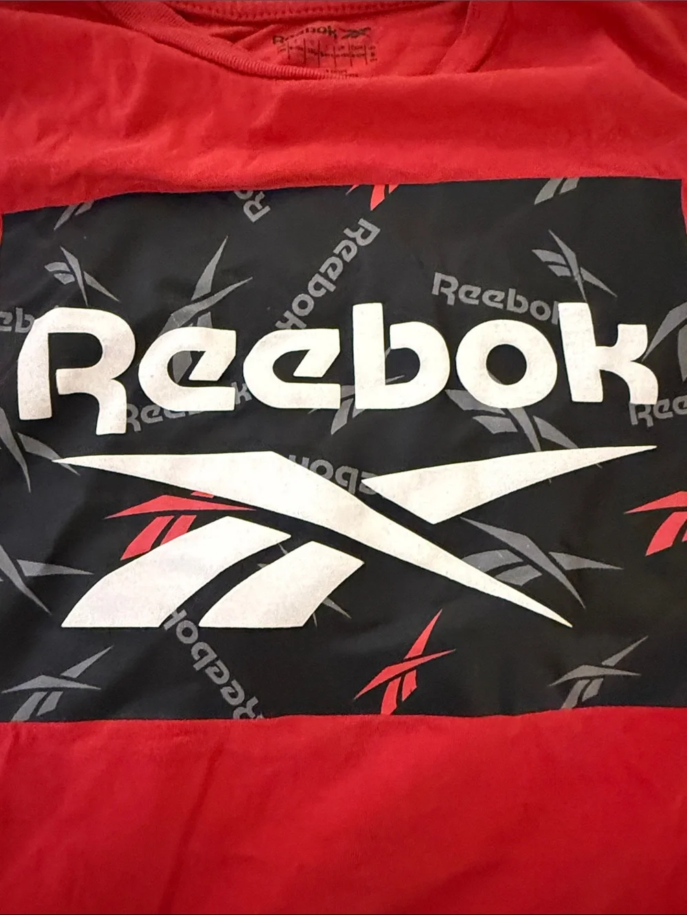 Reebok Red Logo Graphic Tee with Black Block